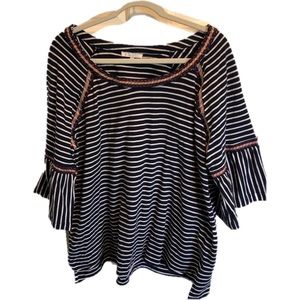 Skies are Blue Navy Blue Stripped Bell Sleeve Top
